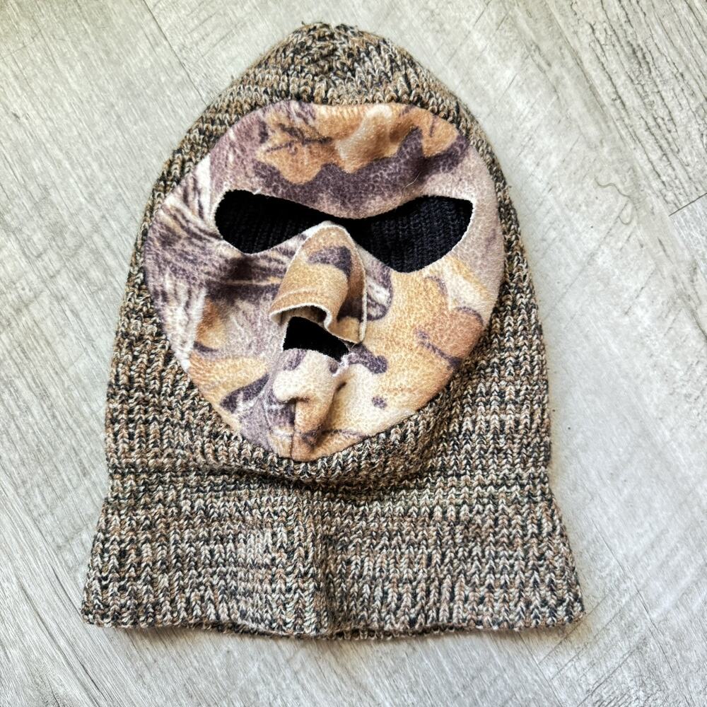 Vintage Camo Knit Balaclava Ski Face Mask USA Made Hunting Fleece WPL 6134 90s